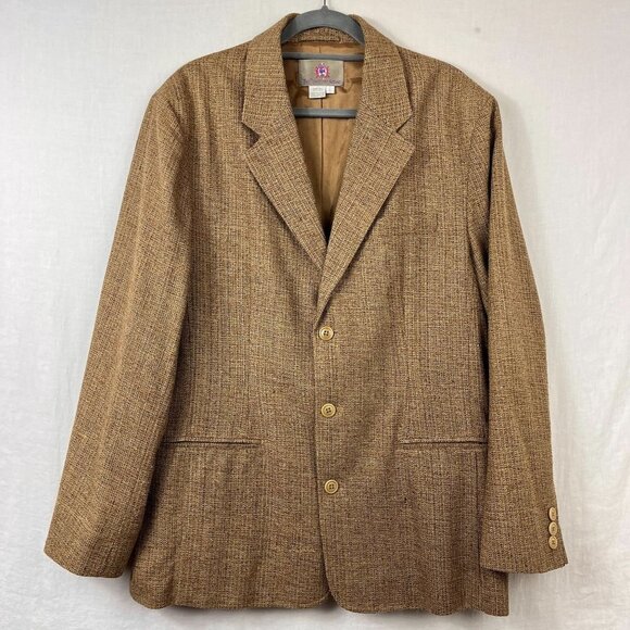 The Territory Ahead 100% Silk Blazer Jacket Sz L Woven Casual Tweed Boho Relax - Picture 1 of 16